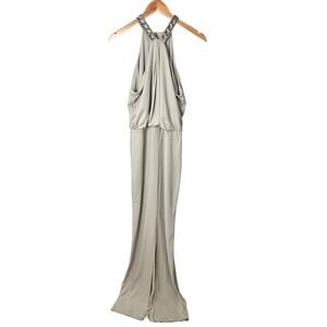 ASOS Embellished Halter Maxi Gown Keyhole Back Light Gray Size 12 Wedding Guest
